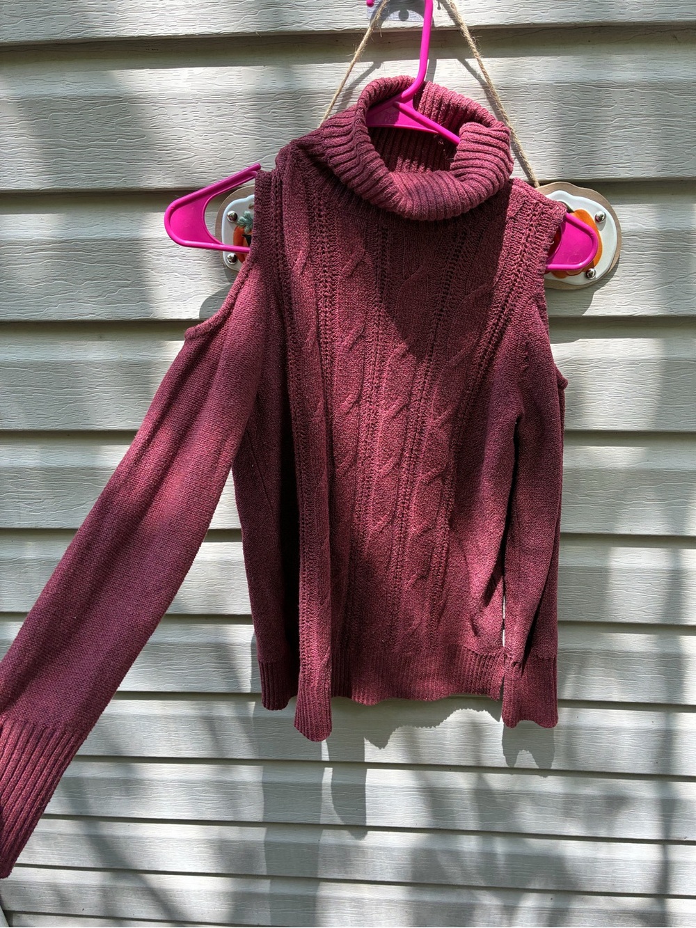 Pink Rose Maroon Cold-Shoulder Cable Turtleneck Sweater